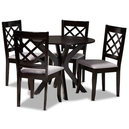 Baxton Studio Jana Grey Upholstered and Dark Brown Finished Wood 5-Piece Dining Set 173-9726-10892